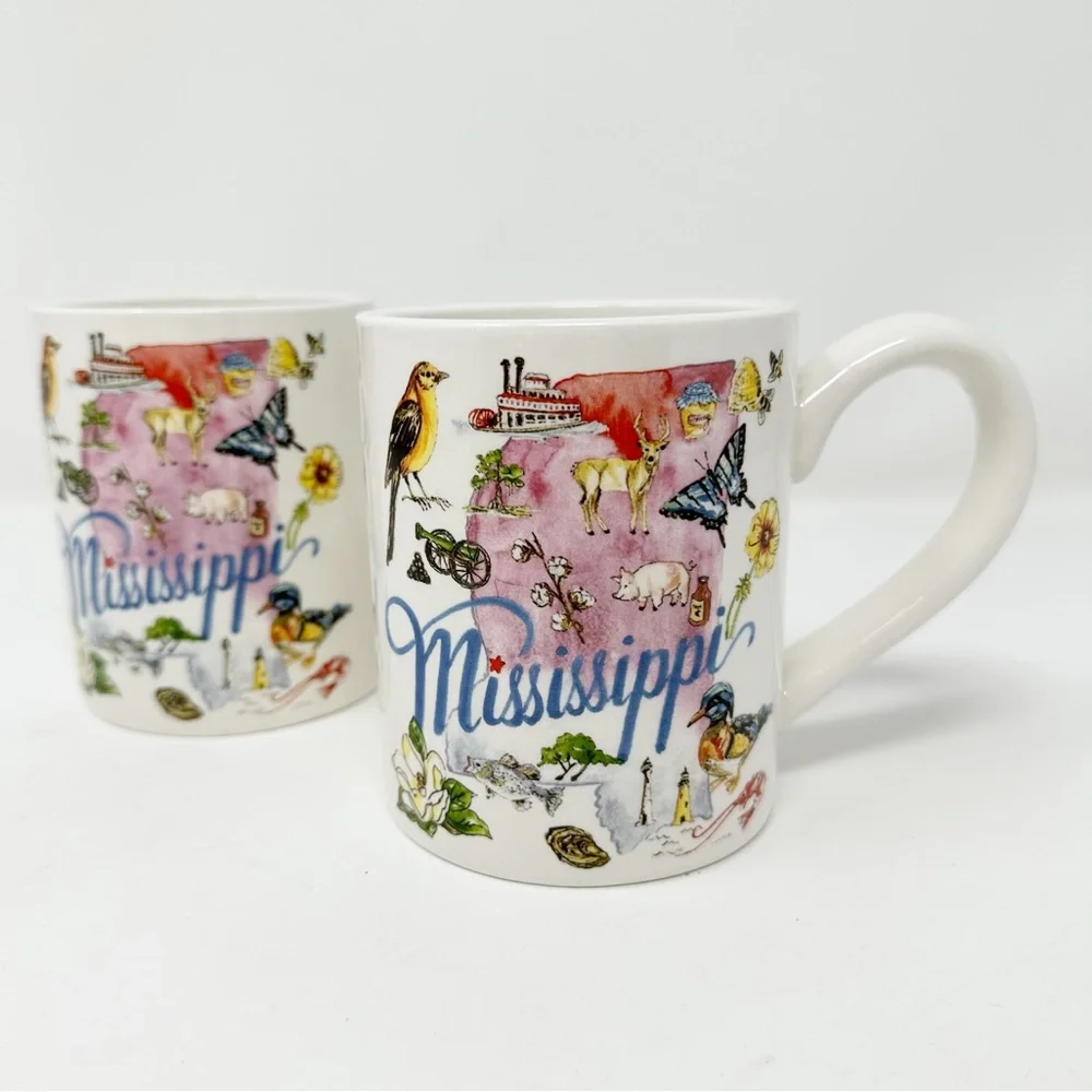 SET OF 2 ROSANNE BECK MISSISSIPPI STATE MUGS‎ BY BOSTON INTERNATIONAL